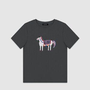 A Loveu Dark Grey Pony Embroidered T-Shirt